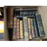 A box of antique leather bound books, no reserve.