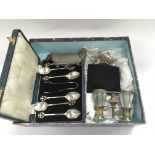 A box of small items including mesh purses, cased spoons, opera glasses etc. - NO RESERVE