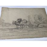 A charcoal sketch titled The Plough Team. 19th century sketch from the Atelier of Charles Danbigny -