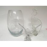 A large glass sculpture of a bird an eagle and a large glass vase (3) - NO RESERVE