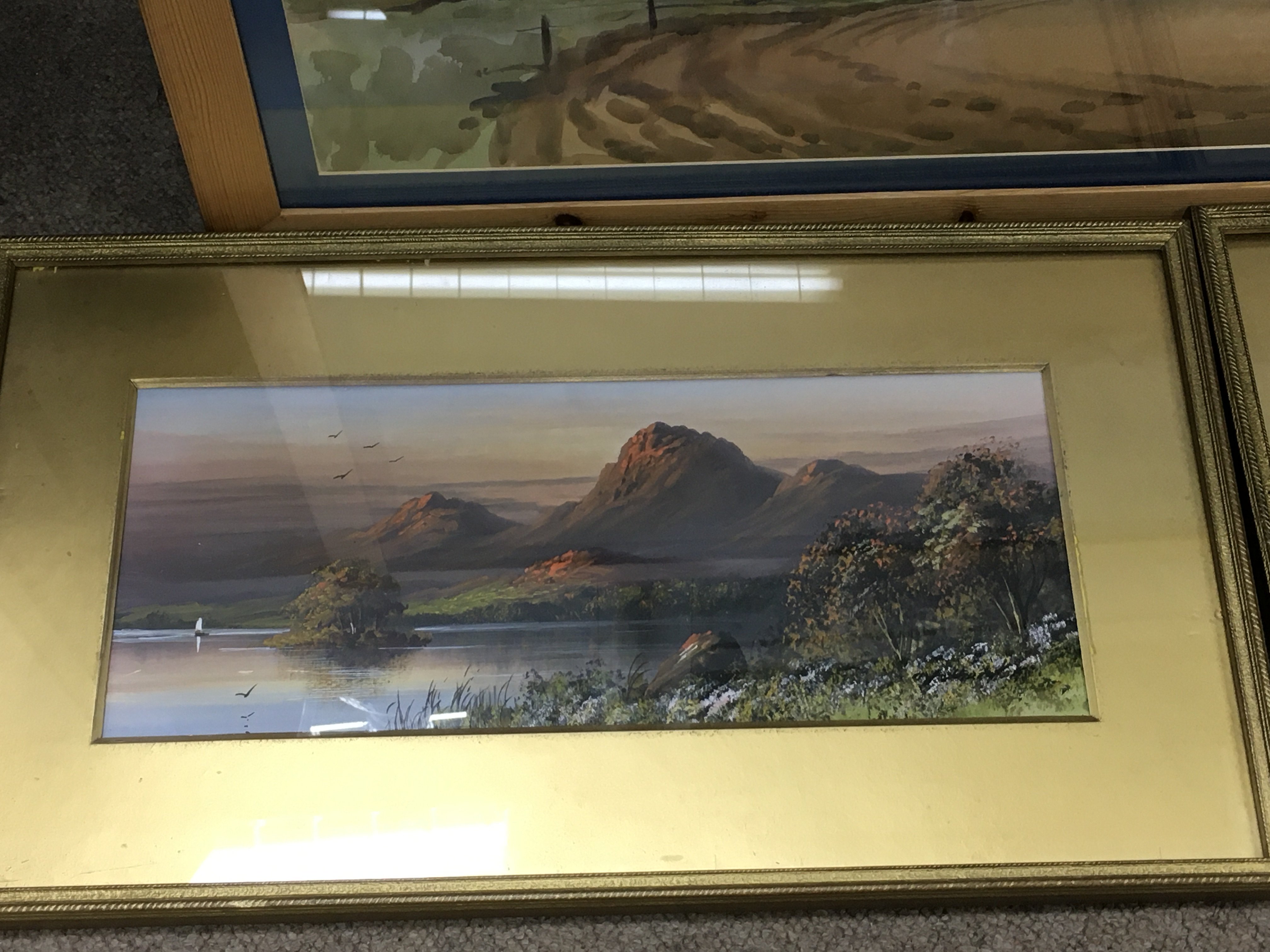A framed Sydney Vale watercolour and a pair of framed mountainous landscape paintings, one with - Image 3 of 4
