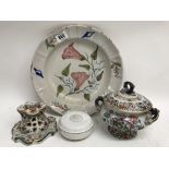 A French Fianc charger decorated with flowers and foilage together with a French pastel burner, a