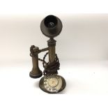 Vintage 1920s stick telephone in brass with original wiring