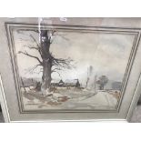 A framed watercolour painting by the Suffolk artist James Chambury (1926-1994). The painting depicts