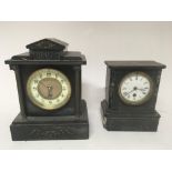 Two black slate Victorian mantel clocks (2)