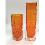 Two Whitefriars tangerine vases comprising a Totem