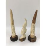 Three early 20th Century carved ivory tusks, talle