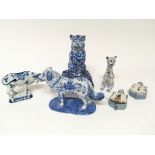 A collection of delft blue and white cats other animals and French scent bottles (a lot)