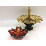 An Art Deco glass flower arranger and a Murano glass ashtray (2) - NO RESERVE