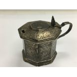 A Victorian silver mustard pot with foliate decoration, London hallmarks.