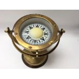 Ships floating compass on brass gimbal base