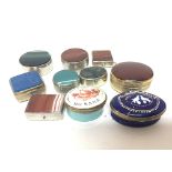 A collection of polished agate rouge boxes and two antique enamel Bilston boxes damaged (a lot)