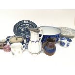 A collection of ceramics including small gilded and enamel glass boxes Wedgwood and other
