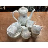 A Royal Doulton Flirtation pattern tea set (6 cups, 6 saucers, cream & sugar, Teapot). ( sugar