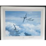 A framed and glazed Robert Taylor print titled 'Hurricane' and signed by Wing Commander R.R.