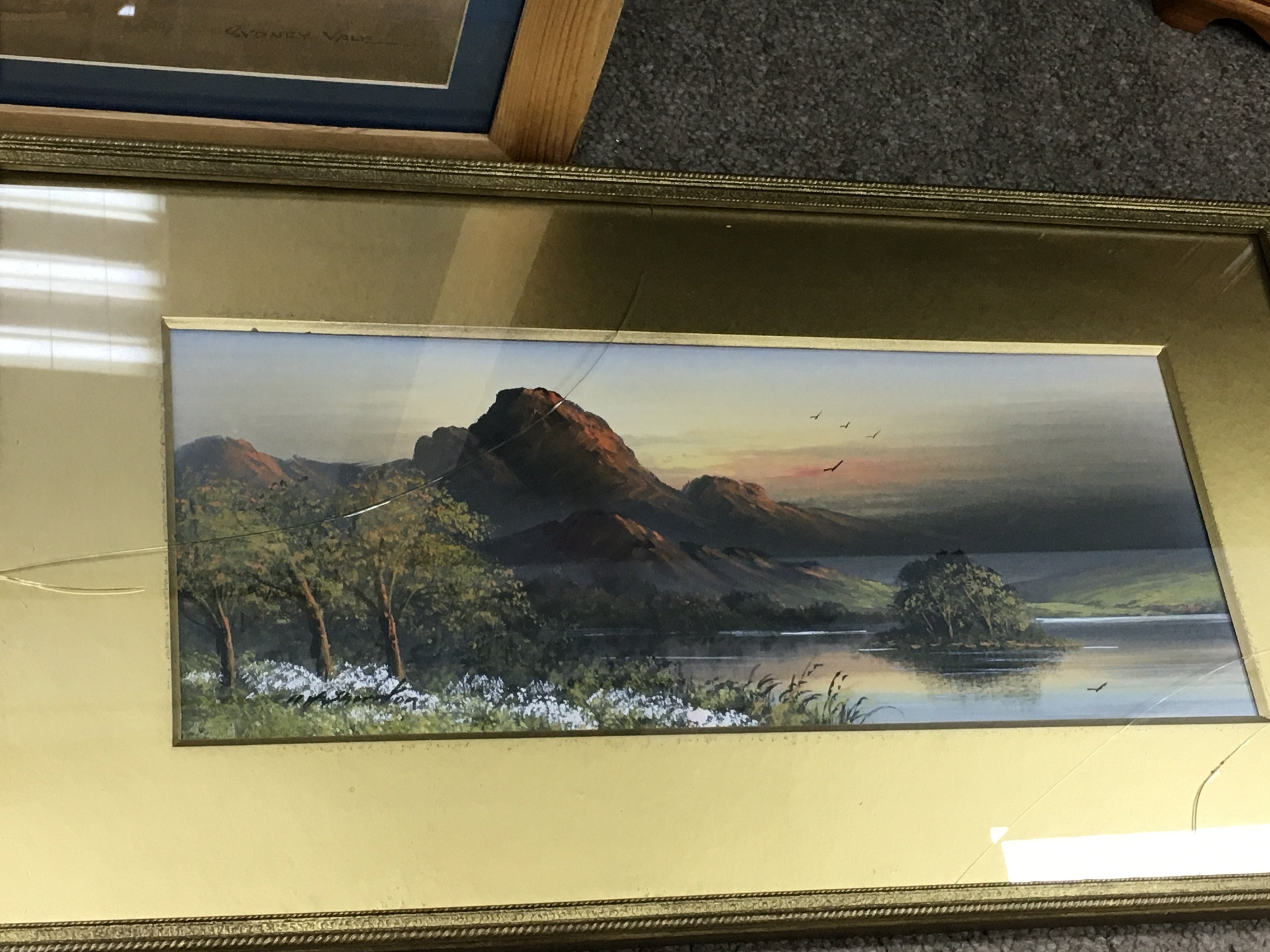 A framed Sydney Vale watercolour and a pair of framed mountainous landscape paintings, one with - Image 4 of 4