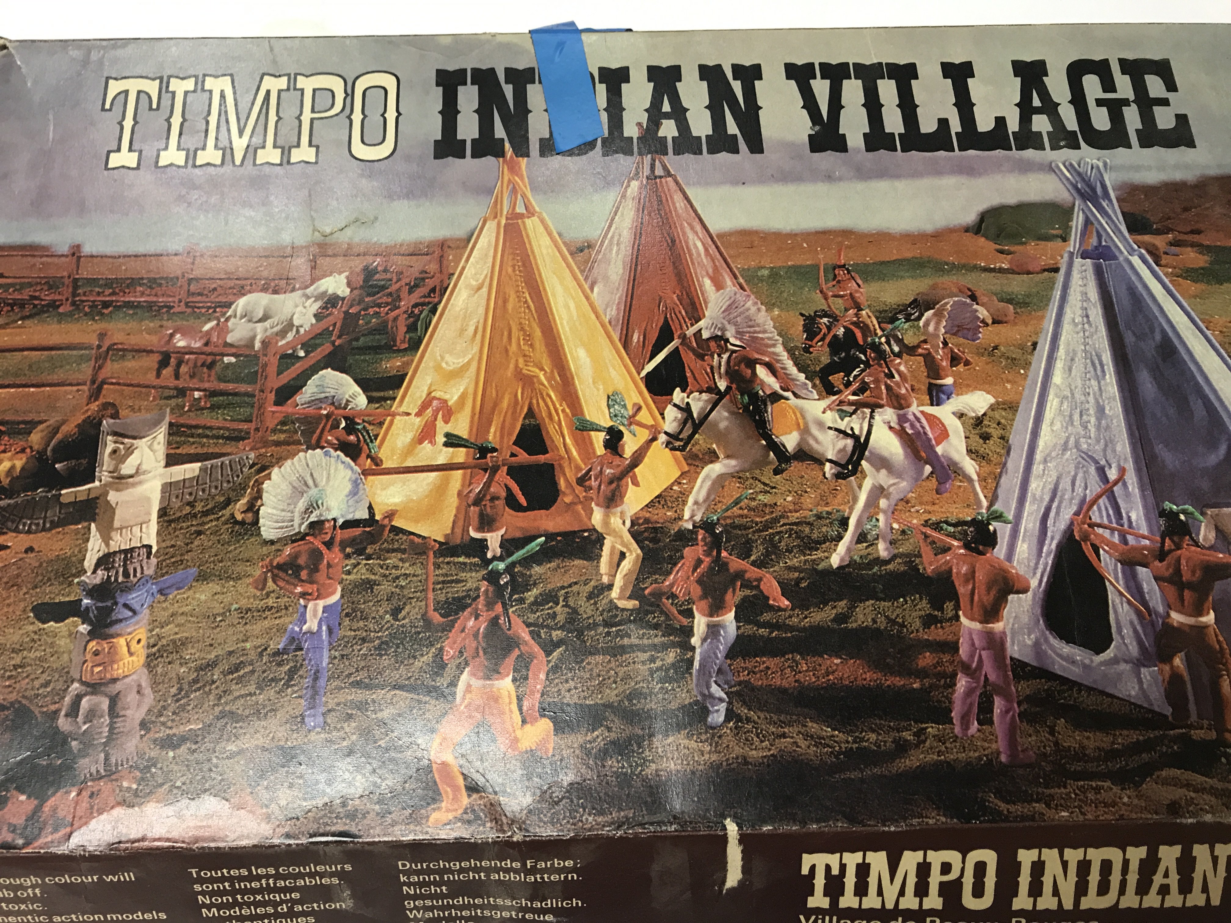 A Boxed Timpo Indian Village. (Box is Worn).