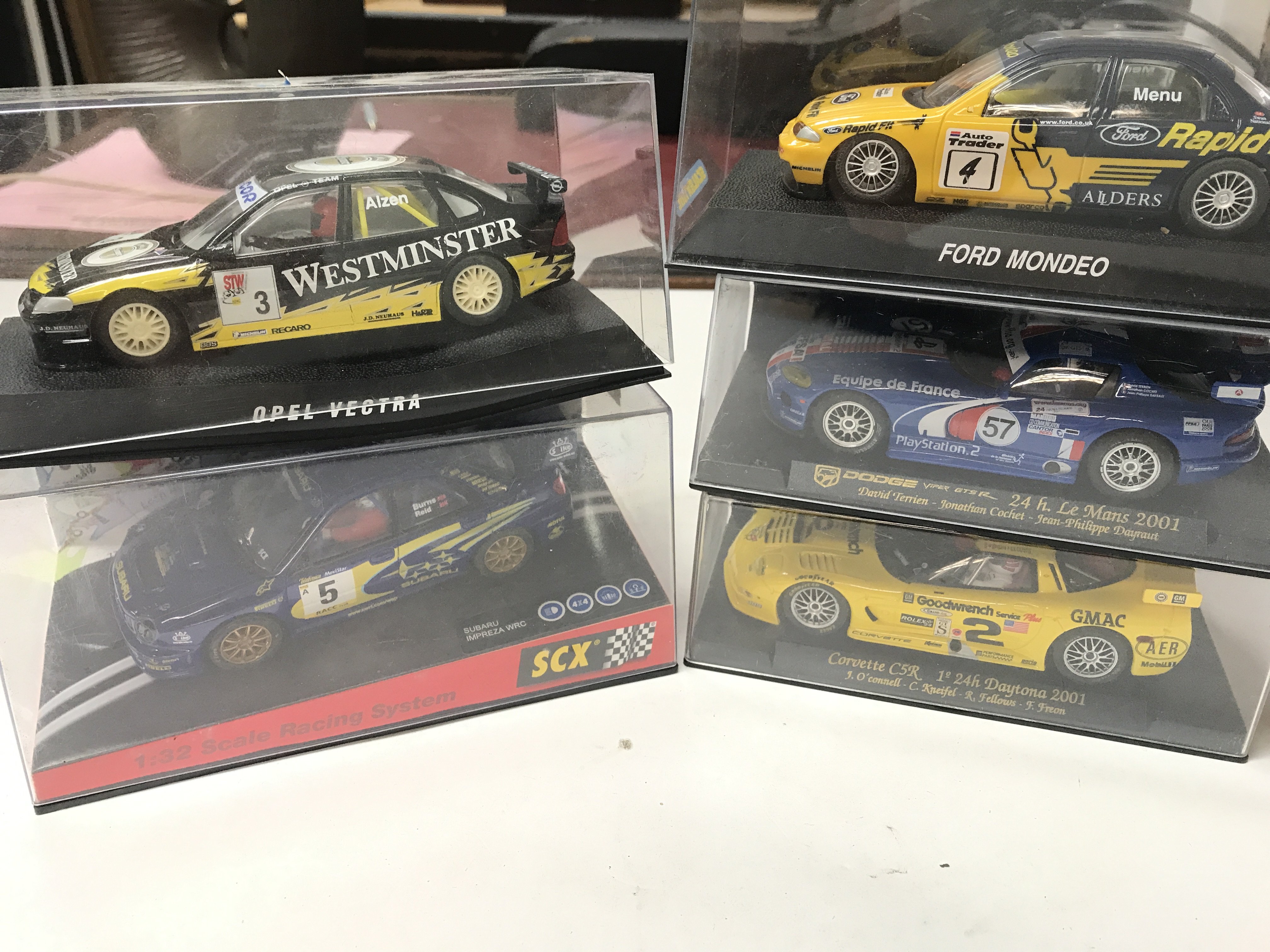 5 X Boxed Slot Racing Cars including 2 x Fly Car Models. SCX And Scalextric Opel Vectra and Ford