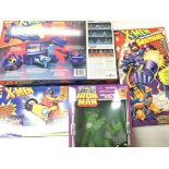 A Box Containing a Collection of X-Men vehicles/Playsets and a Iron Man Fin Fang Foom. All boxed.