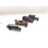 3 x German Tin Penny toys Cars and a Boat.