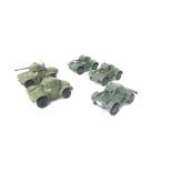 4 X Playworn Dinky Armoured Cars and one other (unmarked).