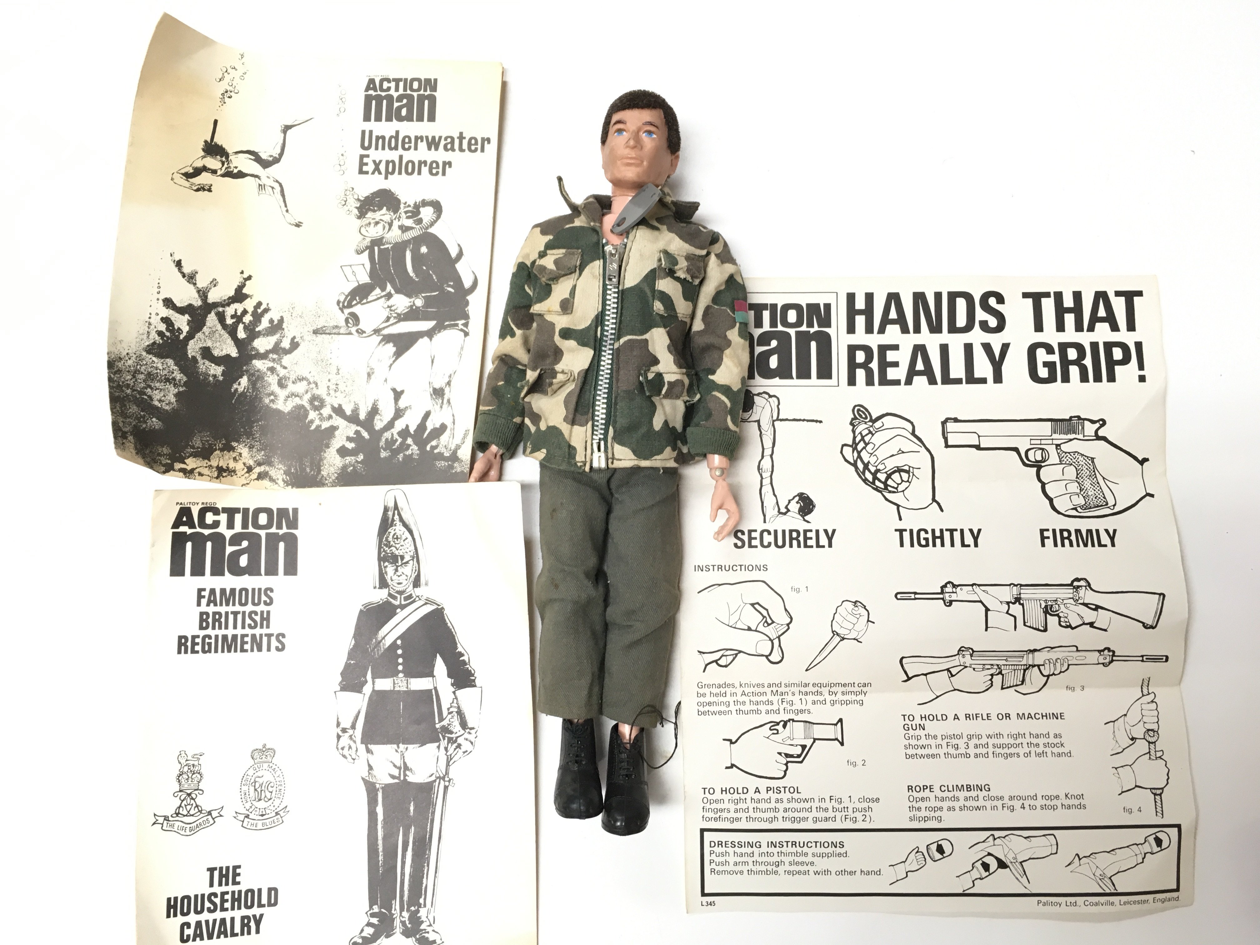 A Vintage Talking Action Man (a/f) with Various Leaflets.