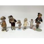 Seven small bisque dolls, one a/f.