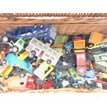 A Basket Containing a Collection of Playworn Diecast. Including Corgi. Matchbox.etc - NO RESERVE