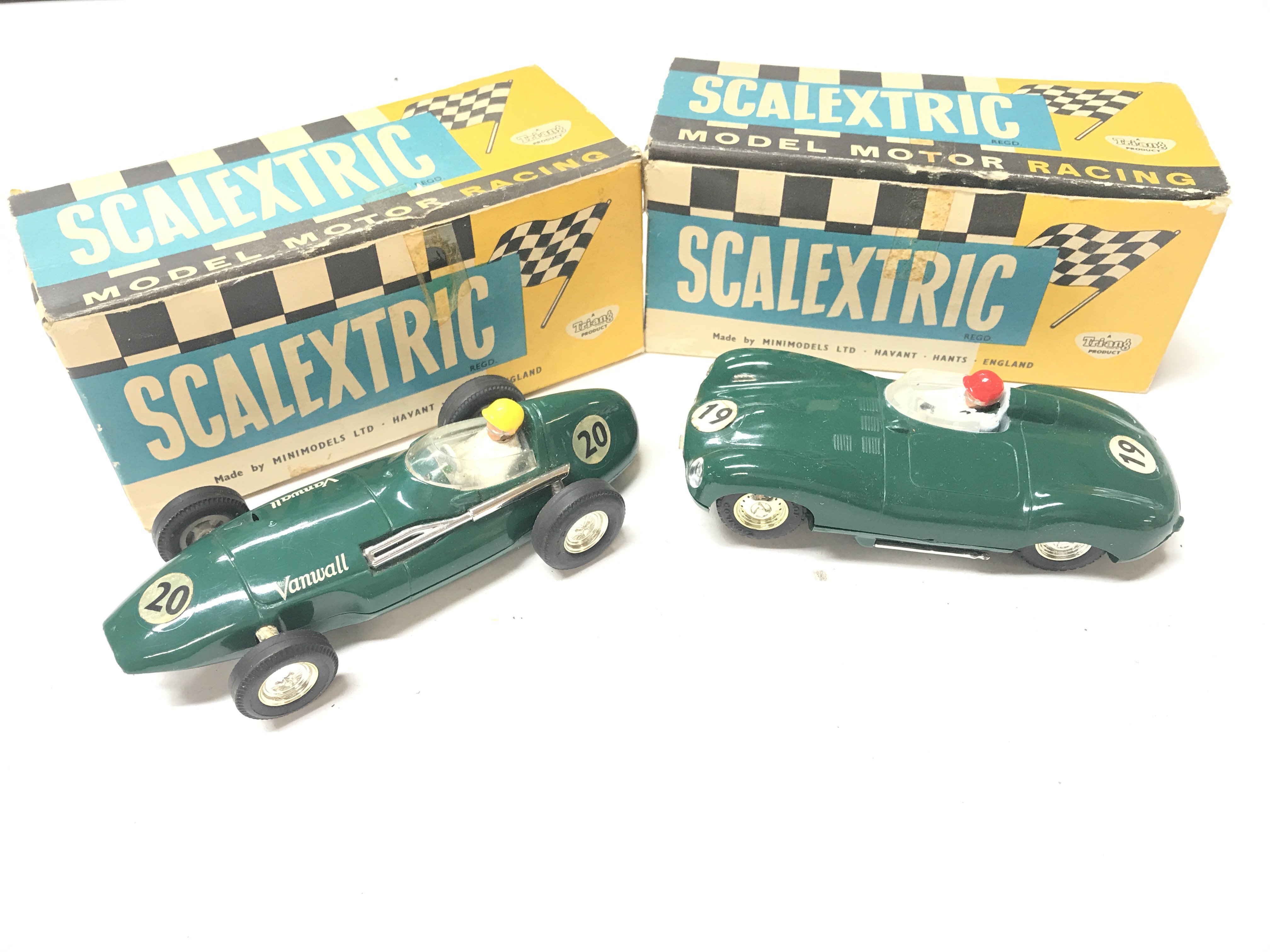 2 X Boxed Scalextric Cars. A Vanwall #C/55 and a Jaguar D Type # C60.