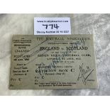 1922 England v Scotland Football Ticket: Full unused ticket with counterfoil dated 8 4 1922 for