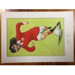 George Best Signed Football Print: Not Just A Game caricature of George Best in colour. Personally