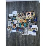 Everton Signed Football Items: Includes signed magazine pictures, white cards from the 60s onwards