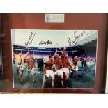 England 1966 World Cup Fully Signed Framed Display: Large photo of the England team parading the