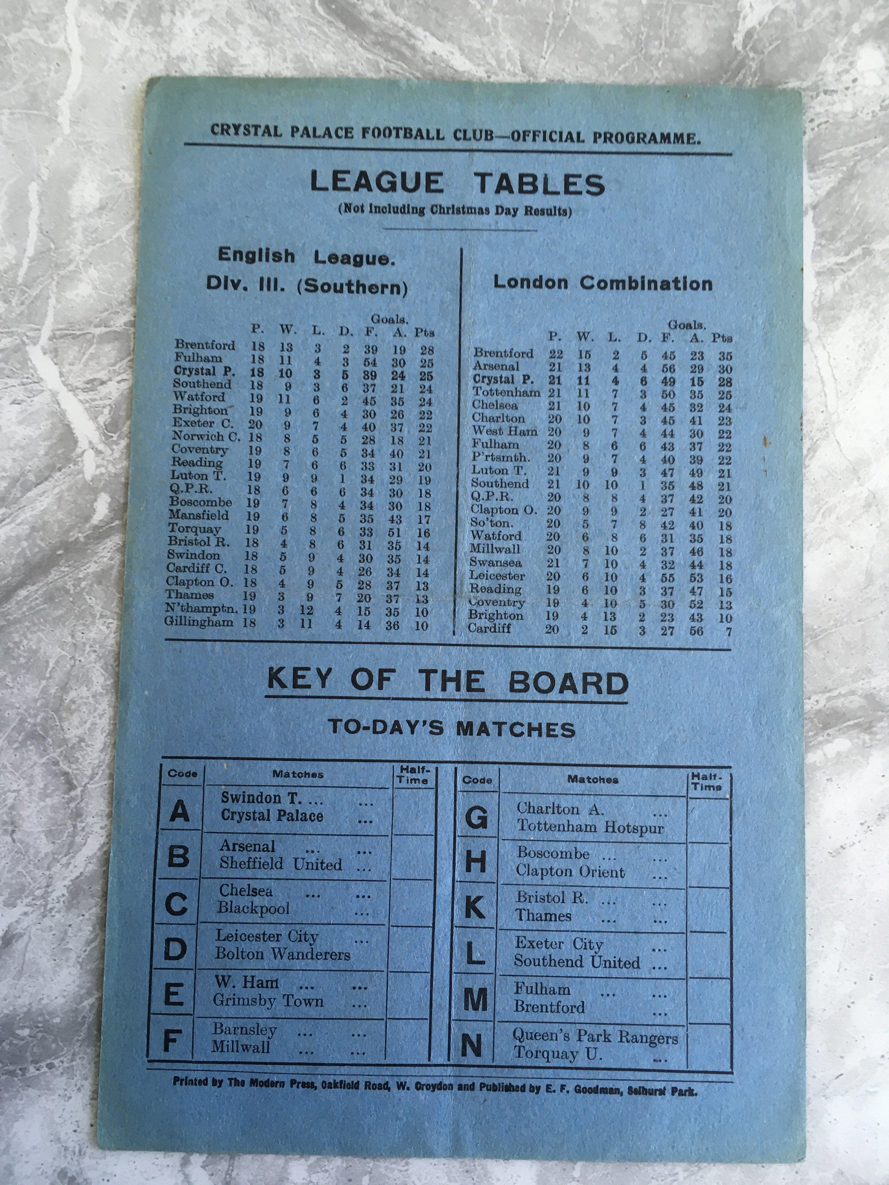 31/32 Crystal Palace v Leicester City Combination Football Programme: Single sheet reserve programme - Image 2 of 2