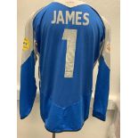 David James England 2004 Match Issued Euros Football Shirt: Long sleeve blue with James number 1.