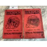 1930s Brentford v West Brom Football Programmes: 35/36 + 37/38 both in good condition with no team