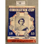 1953 Coronation Cup Football Programme: Celtic v Arsenal which doubles up as Hibernian v