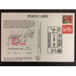 George Best Signed 50th Birthday Postcard: George Best stamp has been hand stamped in Manchester
