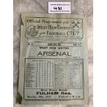 31/32 West Ham v Arsenal Football Programme: League match dated 26 3 1932. Two tape marks on spine