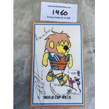 Hurst + Peters 1966 Signed World Cup Willie Postcard: Original 55 year old postcard with 4d