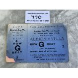 1913/1914 Aston Villa v West Brom FA Cup Football Ticket: Complete ticket with counterfoil