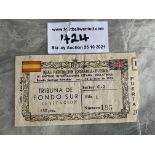 1955 Spain v England Football Ticket: With date of match and coloured flags of both nations. Fair