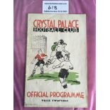 38/39 Crystal Palace v Cardiff City Football Programme: Good condition with no team changes.