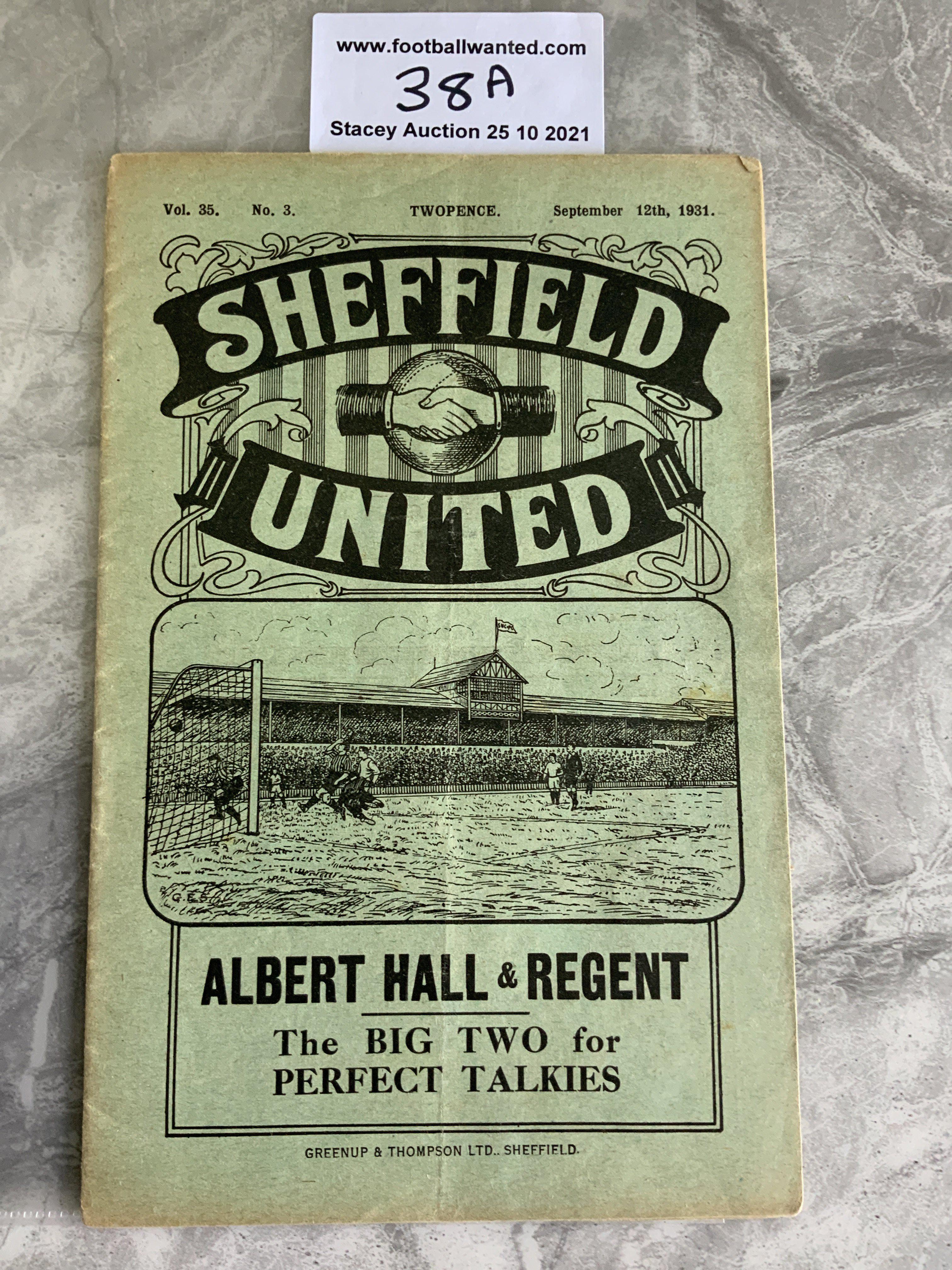 31/32 Sheffield United v West Brom Football Programme: Very good condition with no team changes.