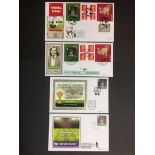 George Best + Bobby Moore First Day Covers: Football Heroes Stamps. All have a George Best stamp