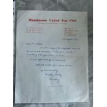 Manchester United Fan Club Letter To Maurice Setters: After leaving Man Utd during the 64/65