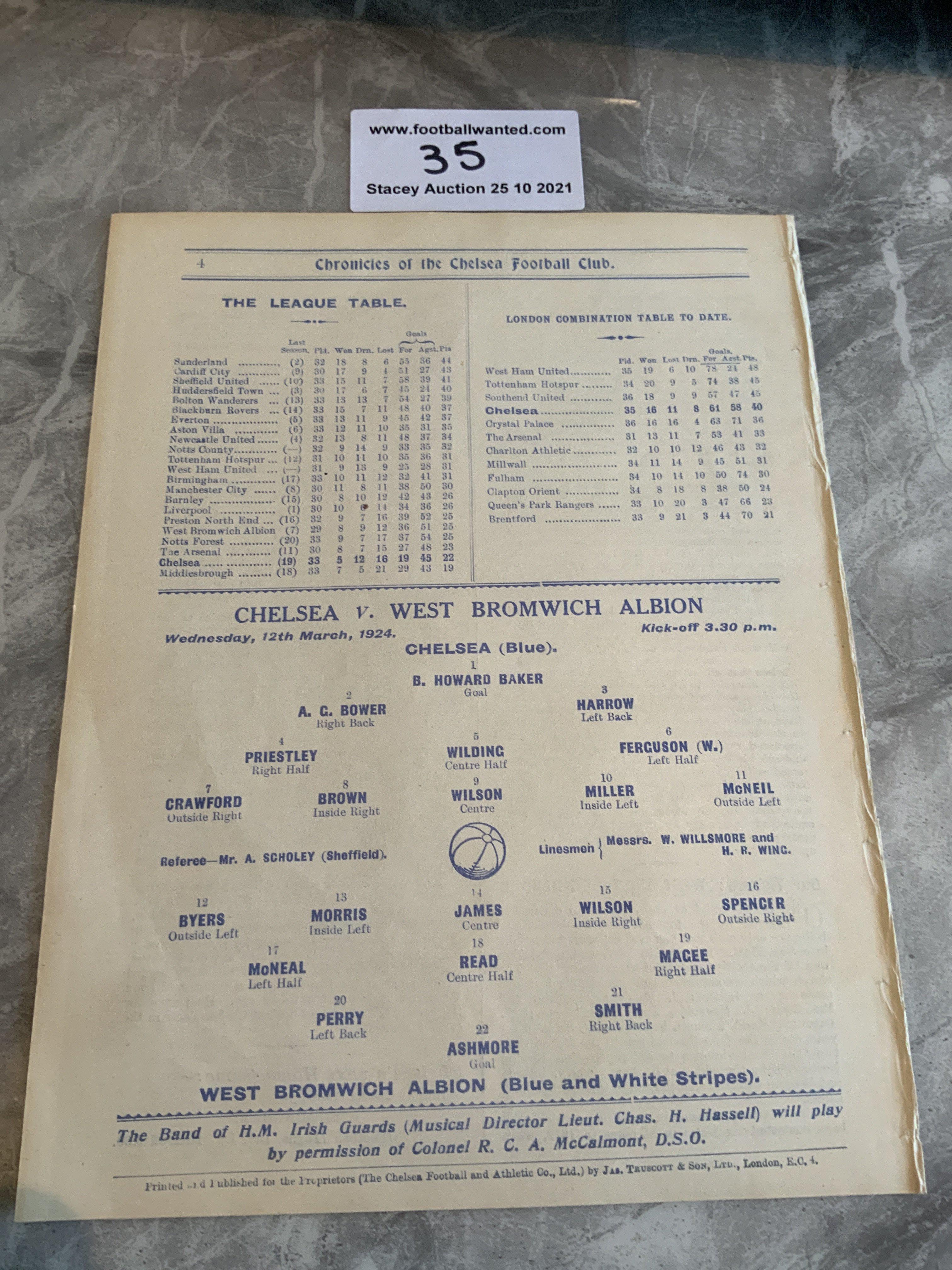 1923/24 Chelsea v West Brom Football Programme: Ex bound in excellent condition with no team - Image 2 of 2