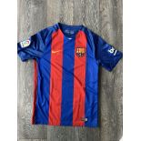 Messi Signed Barcelona Football Shirt: Signed clearly in marker pen to small mens home shirt. COA