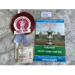 West Ham 1975 FA Cup Final Football Memorabilia: Programme ticket and West Ham rosette which