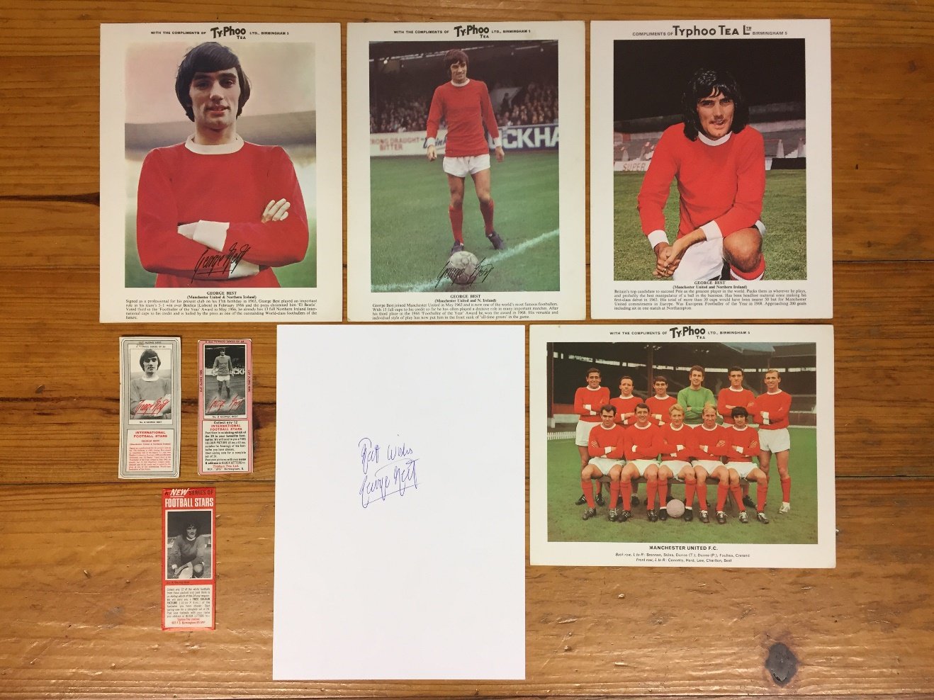 Typhoo Tea George Best Football Cards: 3 different large colour cards of George Best and the